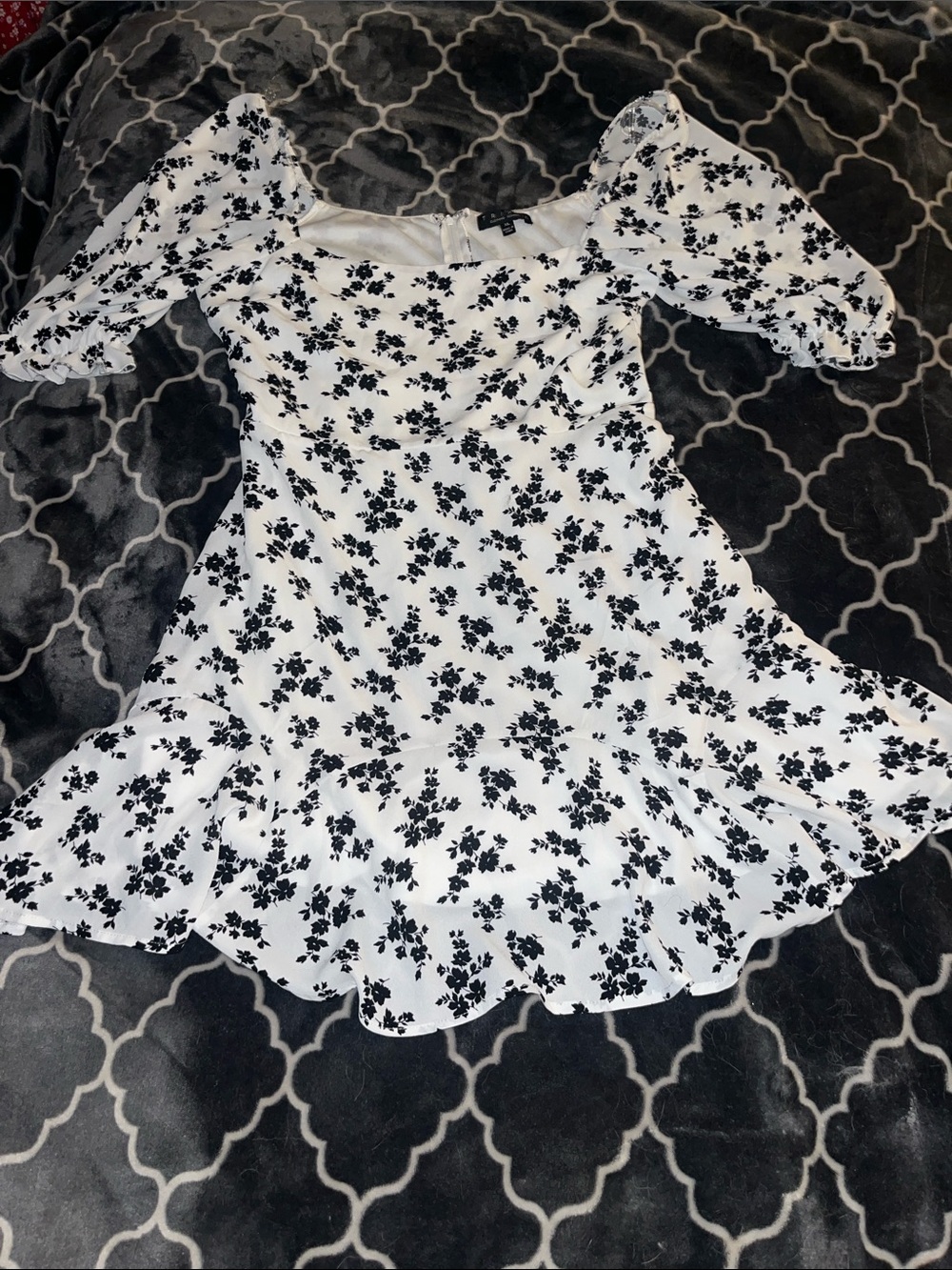 Trixxi White Mini Dress with Black Floral Pattern